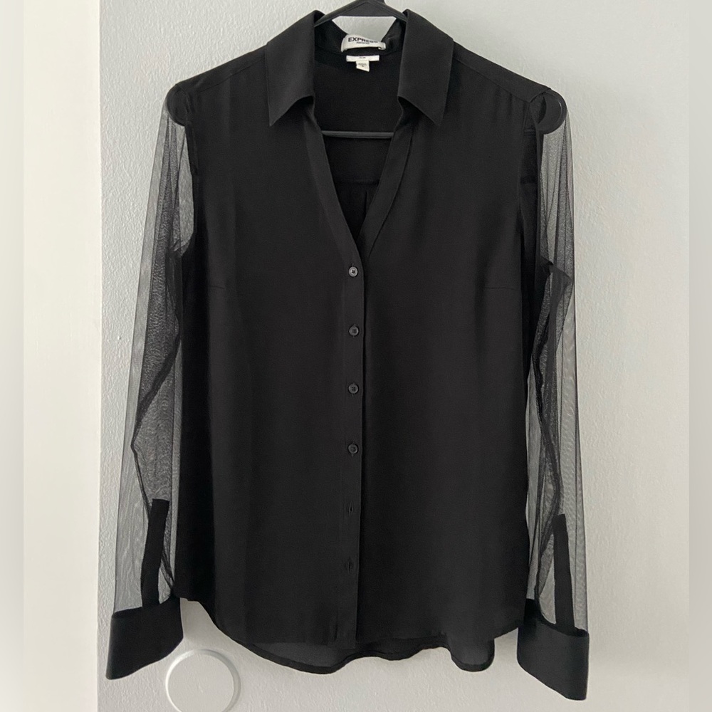 Black Express Slim Fit Long Sleeve Button Down Shirt
